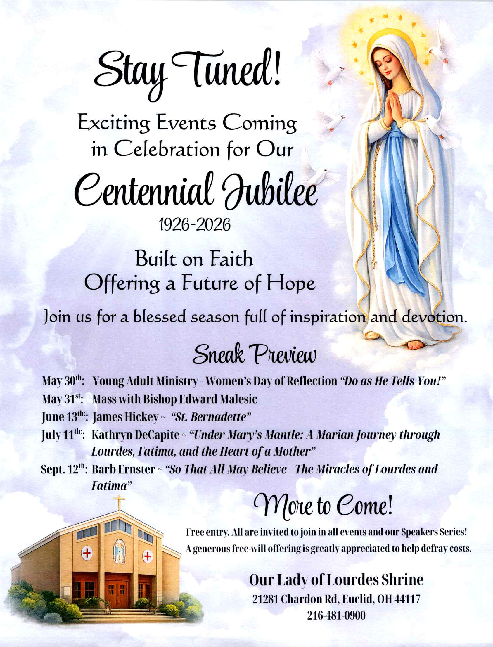Our Lady of Lourdes Shrine - Jubilee upcoming events